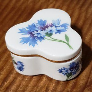 Vintage 1960s Hammersley Trinket Box Small Blue Floral Bone China